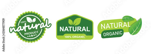 Fotografía Set of natural food logo design templates, natural organic in green color, isolated seal sticker design