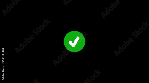 A simple green circle with a white checkmark symbol centered on a solid black background representing confirmation success or approval