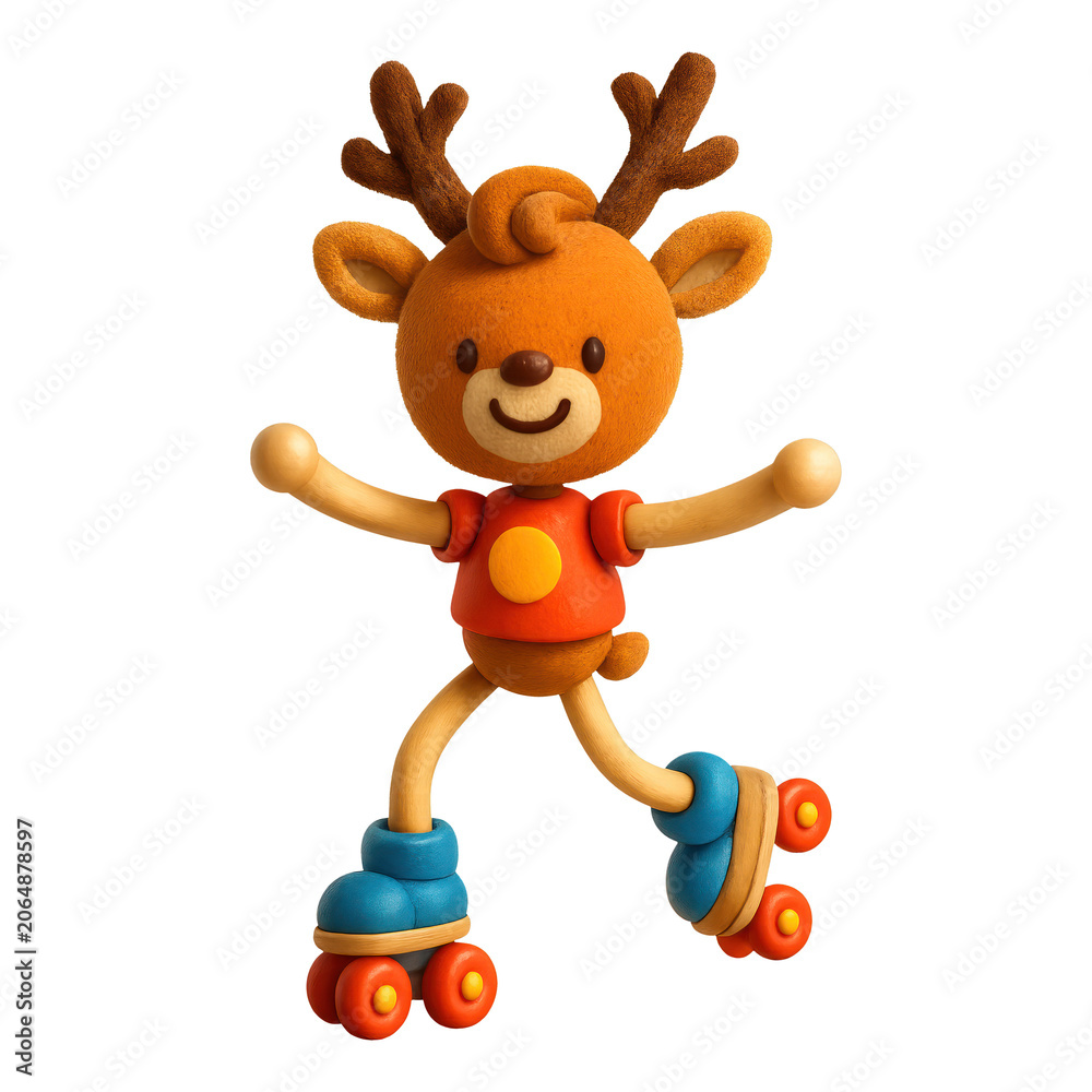 Fototapeta premium PNG Cute roller-skating reindeer toy