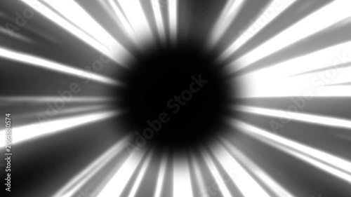 Monochrome Abstract Radial Burst Effect with a Central Black Circle and Bright White Streaks Emanating Outward