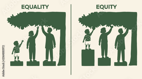 Bild auf Leinwand Visualizing the Difference Between Equality and Equity with Children Reaching fo