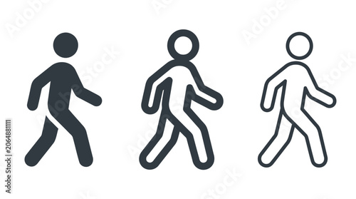 Cuadro en lienzo Three iconic representations of a walking human figure, depicting movement and p