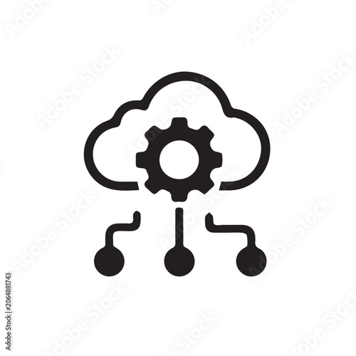 Cloud computing icon with automation gear representing cloud services and digital infrastructure.

