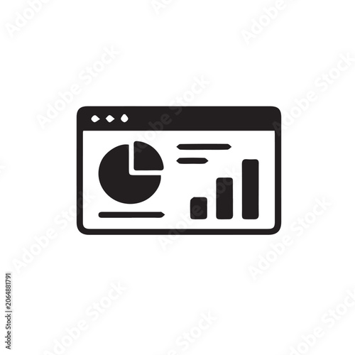 Business intelligence dashboard icon displaying charts, reports and analytics.
