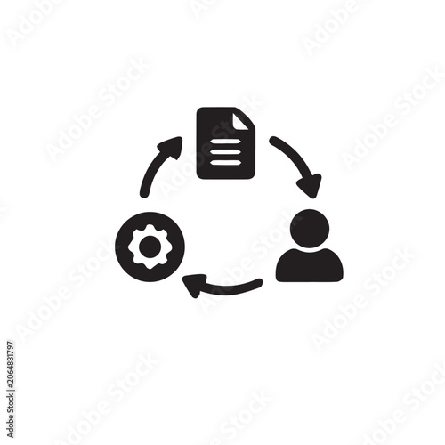 Business workflow icon representing document flow, process management and collaboration.
