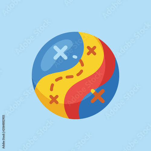 A colorful circular icon showing a stylized path and markers