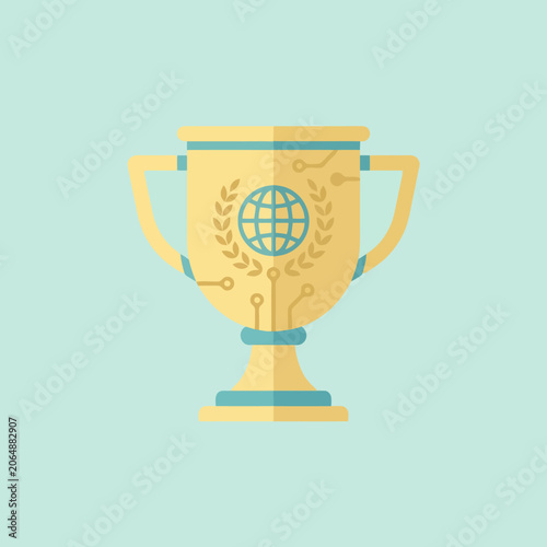 A flat vector illustration of a golden digital achievement trophy