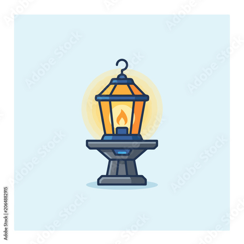 A glowing vintage lantern sits on a dark stone pedestal base