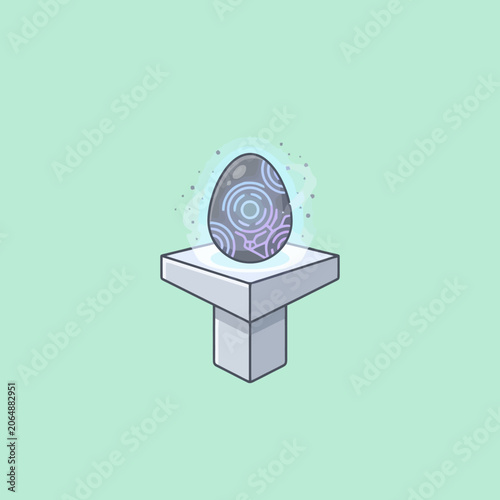 A glowing magical egg rests upon a stone pedestal display