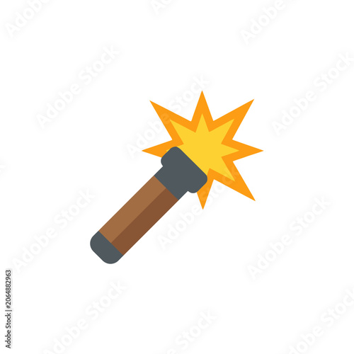 A simple illustration of a handheld flashlight emitting bright light