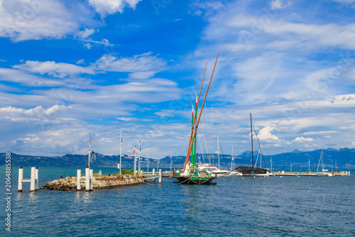 View of port of Evian-les-Bains on the Lake Geneva in France
