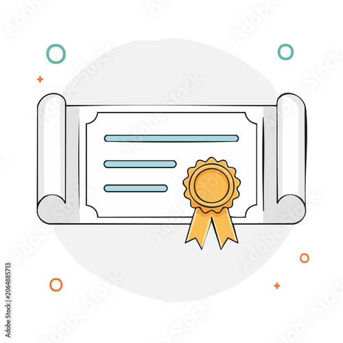 Flat design diploma with ribbon and seal