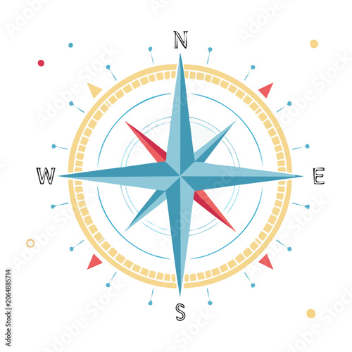 Flat design compass rose illustration