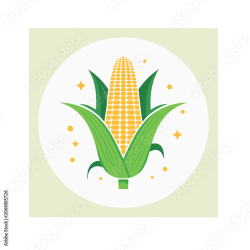 Flat design illustration of a corn cob with husks
