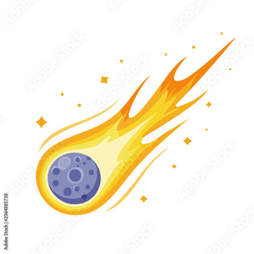 Flat design illustration of a meteor with fiery tail