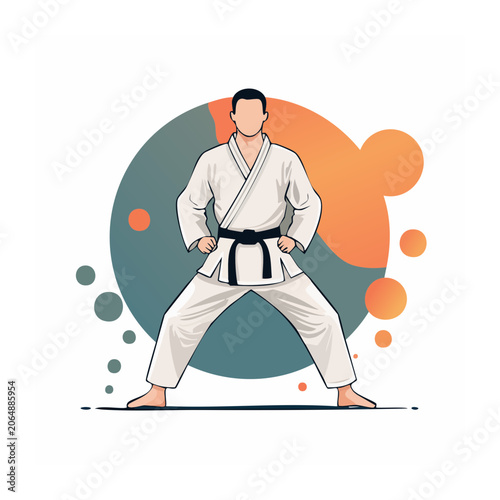 Karate fighter in white uniform illustration