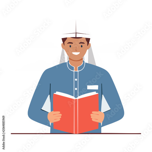Man in uniform reading a book illustration