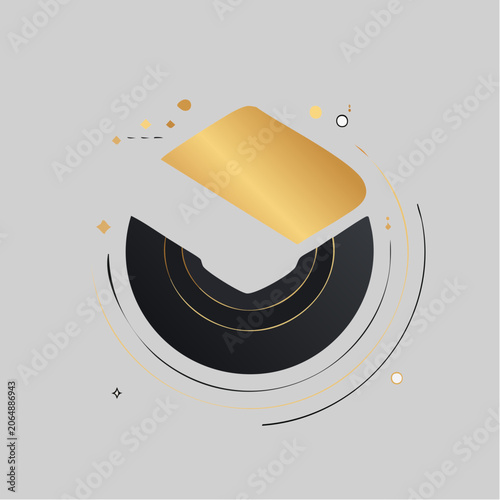 Abstract Geometric Design with Gold and Black Elements