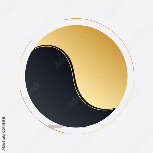 Abstract Yin Yang Symbol with Gold and Black Colors