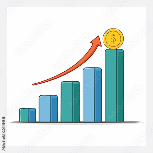 Bar Chart with Upward Trend and Coin