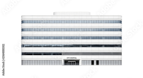 A detailed illustration of a large office building with many windows and a sleek design