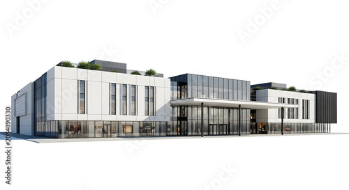 Modern office building with sleek glass and white exterior architecture design
