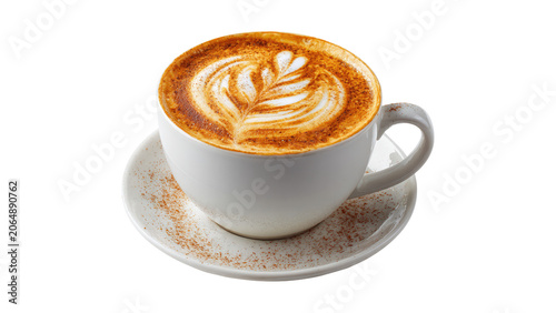 Obraz na plátně A cup of cappuccino with latte art and cinnamon powder isolated on transparent b