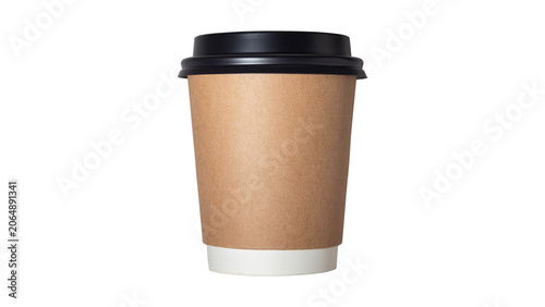 Картината върху платно Disposable paper coffee cup with black lid isolated on transparent background