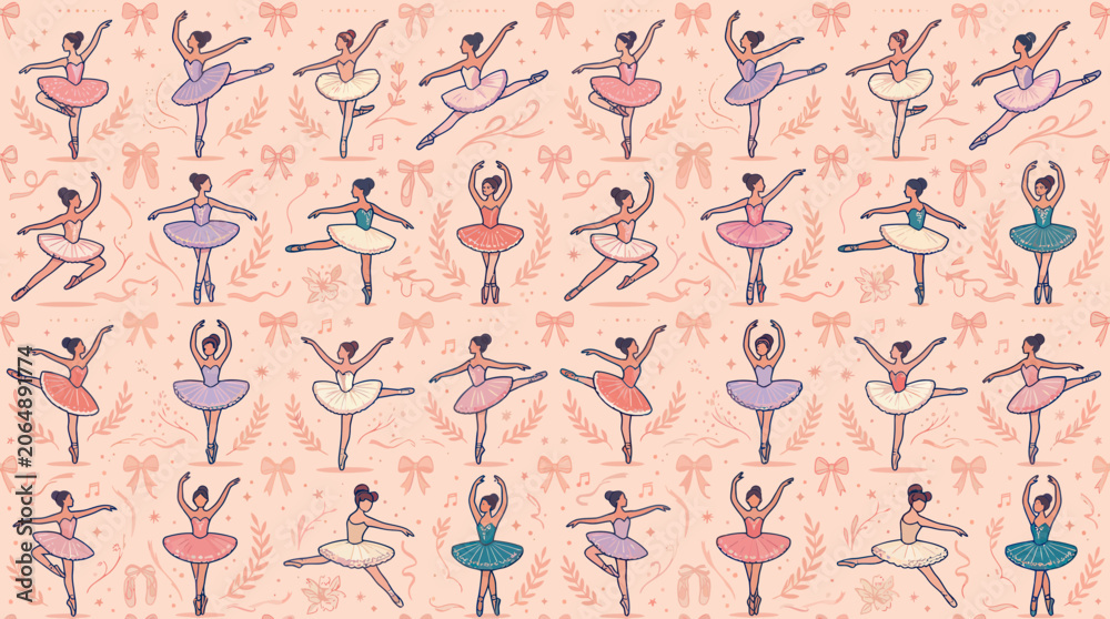 Obraz premium Ballerinas in various dance poses on a patterned background