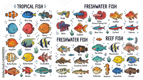 Obraz na plátně Colorful variety of tropical freshwater and reef aquarium fish