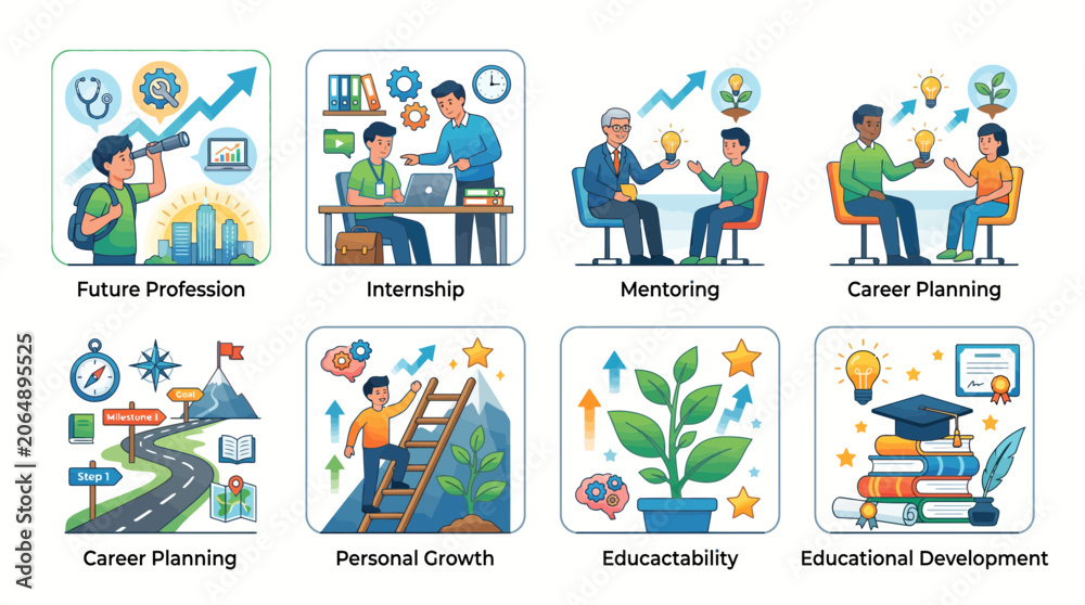 Fototapeta premium Back to School career development icons for education and growth