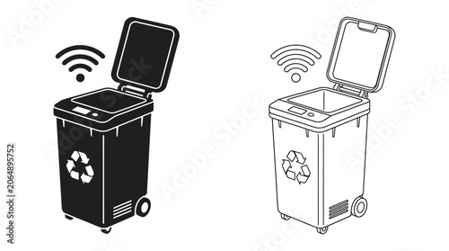 Cuadro en lienzo Smart recycling bin with wireless signal black and line art versions
