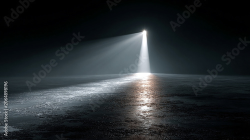 Bright guiding light path symbolizing leadership direction vision strategy and powerful influence concept with modern corporate environment