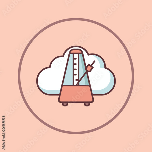 A flat vector icon of a musical metronome inside a cloud