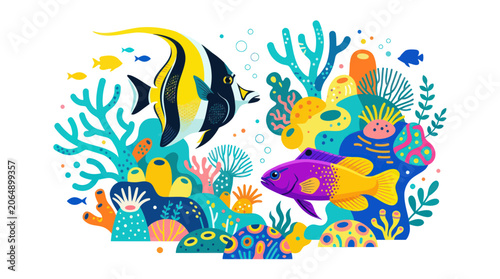 Tableau sur toile Tropical fish swimming among vibrant coral reef elements