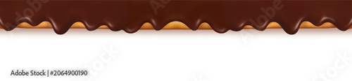 illustration of a seamless horizontal border featuring glossy dark chocolate dripping over a golden baked pastry edge perfect for endless repeat patterns bakery packaging
