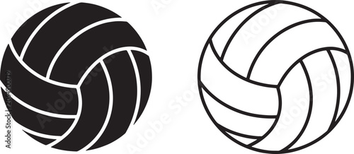 Volleyball Ball Silhouette and Outline Icon Set Vector Illustration