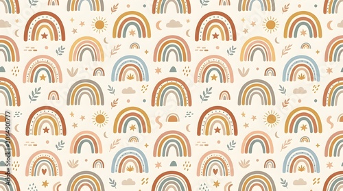 Boho Rainbow Seamless Nursery Background