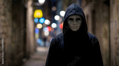 Hooded Stranger In Urban Night Lights