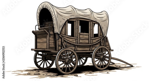 Vintage Wooden Covered Wagon Isolated