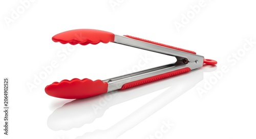 Red Silicone Kitchen Tongs Isolated