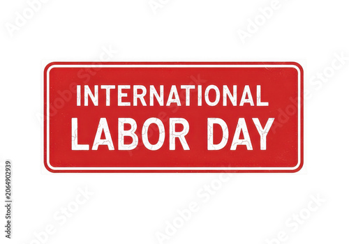 International labor day red banner with text PNG isolated on transparent background