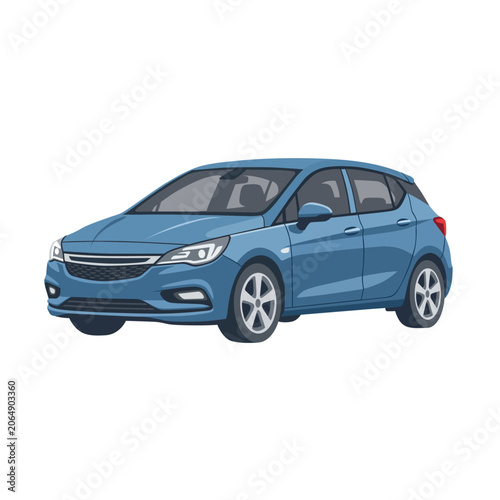 Blue modern compact hatchback car from front perspective view