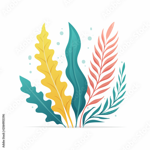 Colorful Abstract Tropical Leaves and Bubbles
