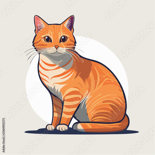 Illustration of a cute ginger tabby cat sitting