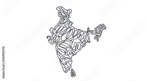 India Map Outline Abstract Line Art - Country Silhouette Graphic Design