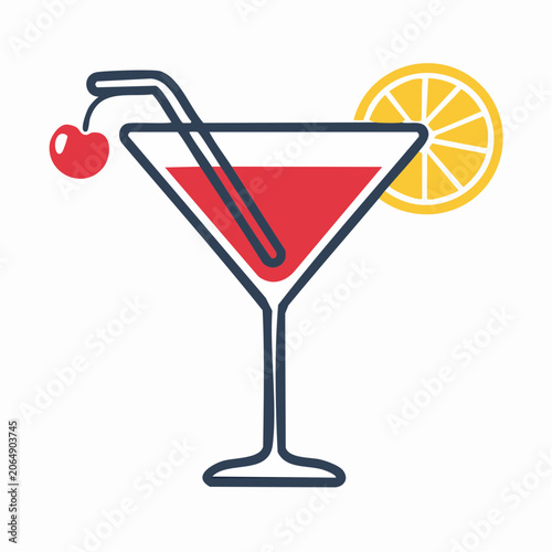 Stylized Cocktail with Cherry and Lemon Slice