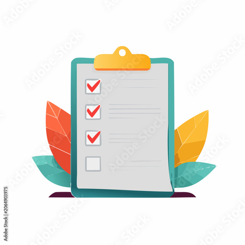 Checklist on Clipboard with Checkmarks and Leaves