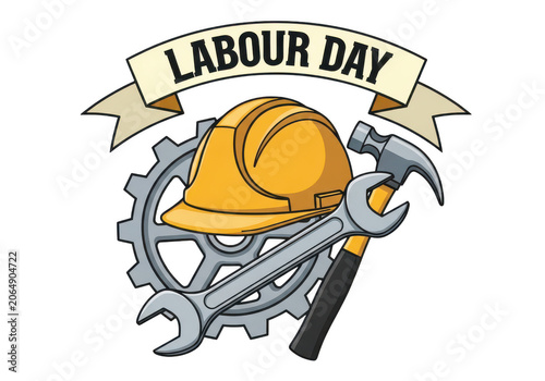 Labor day celebration with globe and hammer icon design PNG isolated on transparent background