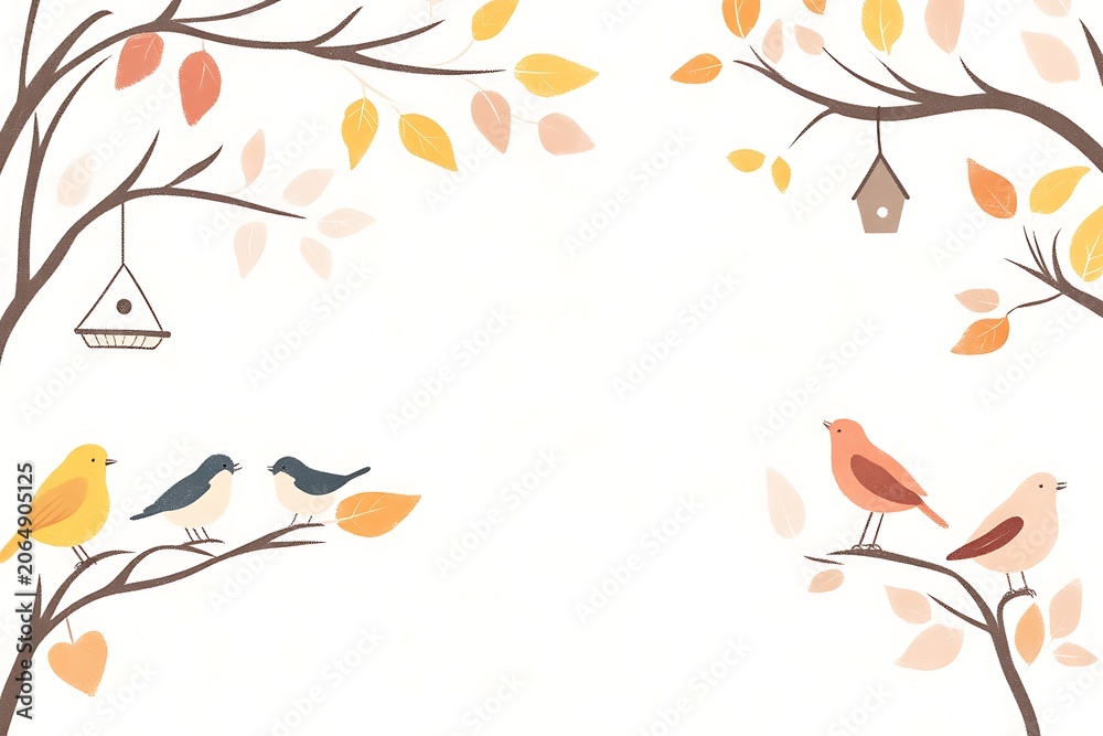 Fototapeta premium Autumn birds on tree branches